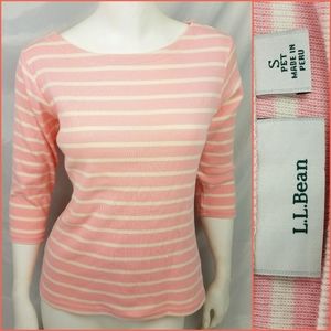 L.L. Bean Rib-Knit 3/4 Sleeve Open Crew Top Shirt
